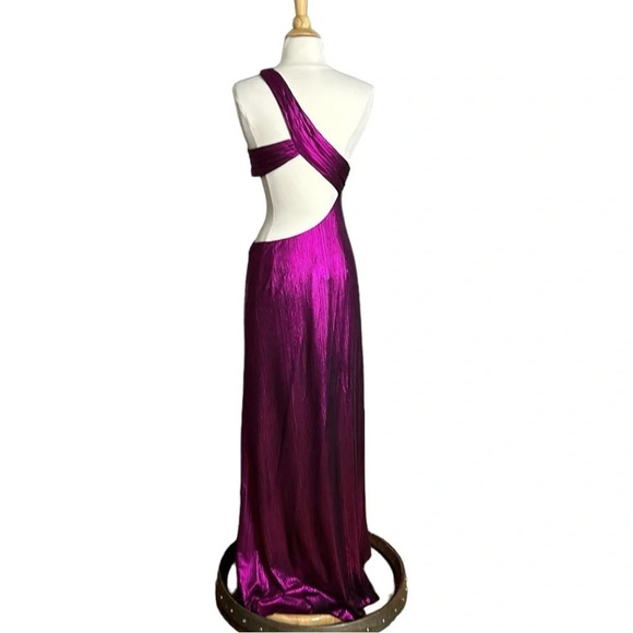 RETROFETE Galena Metallic Magenta One Shoulder Cutout Gown NWT M Formal Dress - Picture 3 of 16